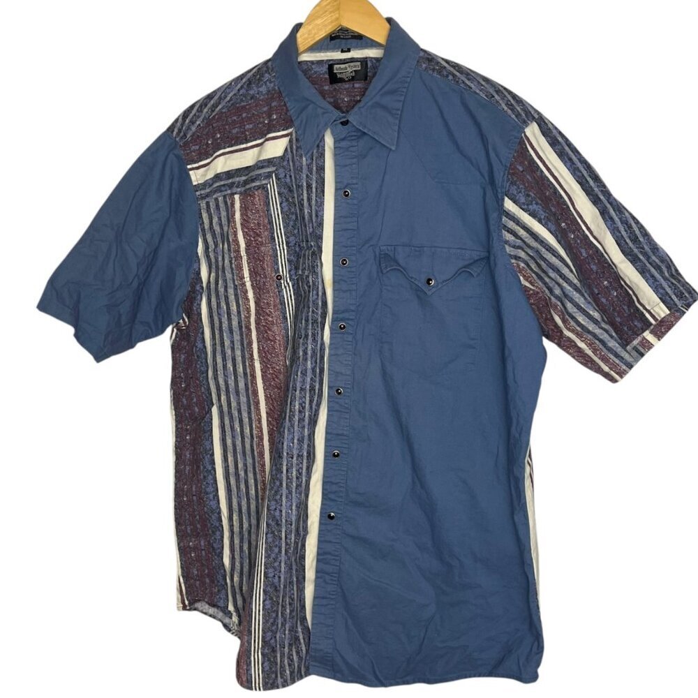 Youngbloods Men's XL‎ Short Sleeve Button Up Blue Abstract Western Cowboy Rodeo